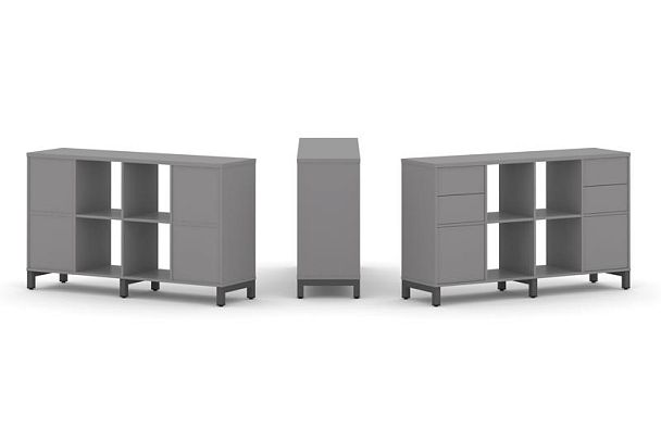 Стайл Проджект Набор стеллажа одностороннего, 2 яруса SN.NS-241 Серый Пепел/Металл Антрацит 1488*400 - Вид 1