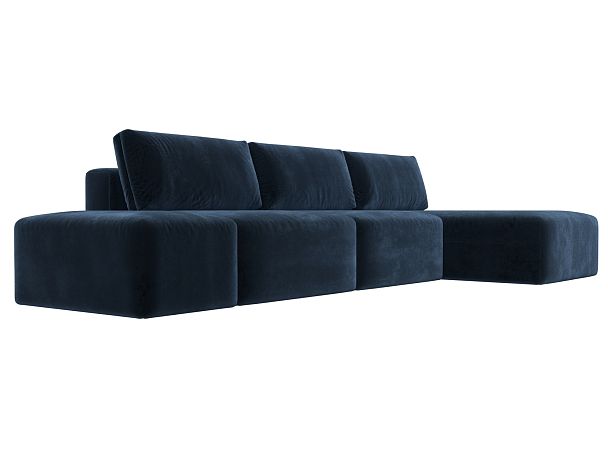 Диван угловой модульный с пуфом Лига-060 НПБ Лонг угол универсальный Велюр синий - Вид 3
