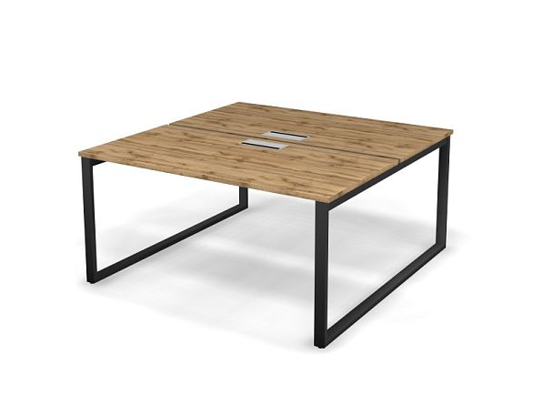 MATRIX 121S205-O Стол прямой двойной, пров-ик Merida (O-опоры) 1580х1590х775 Дуб Крафт/Темно-серый - Вид 1