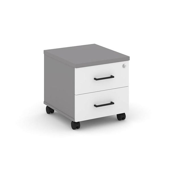 Стайл Проджект Тумба мобильная 2 ящика. Стандартные колеса SN.TM-001 Серый Пепел/Белый/Черный Ручки - Вид 1