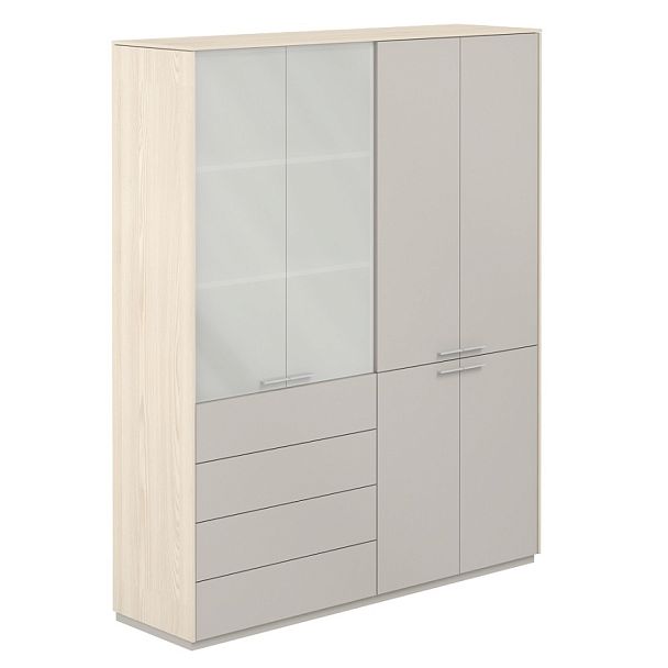 Шкаф высокий + Шкаф высокий со стеклом мат., Atlas 4 ящ., обвязка YN, фасады GS - Вид 1