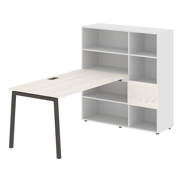 Стол-стеллаж ELRST 1215 Ясень Траун/Мокко/Белый 1990х1250х1355 EDIS - Вид 1