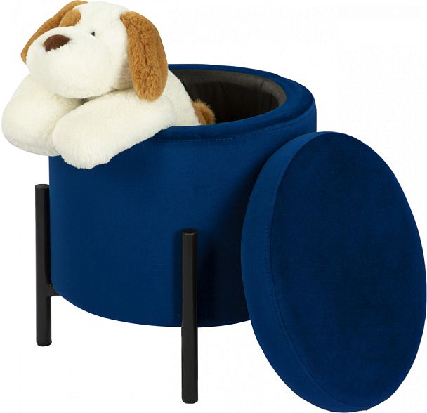 Пуф Кен с местом для хранения Синий велюр Confetti blue/черный - Вид 1