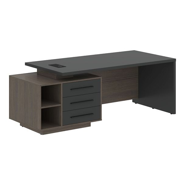 Стол руководителя с тумбой VCT 2190(L) Яшма черный/Черный матовый/Дуб Сильвер 2100х900х750 VELION - Вид 1