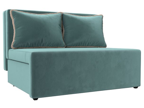 Диван прямой Лагуна (полностью велюр бирюзовый, кант велюр бежевый) - Вид 1