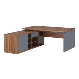 Стол рабочий на опорной креденции левый Zion 180x208x74 орех селект - Фото предпросмотра