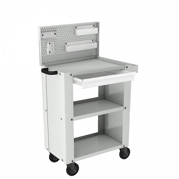 Тележка инструментальная с тремя полками, ящиком и экраном, держателями и полками 23403 - Вид 2
