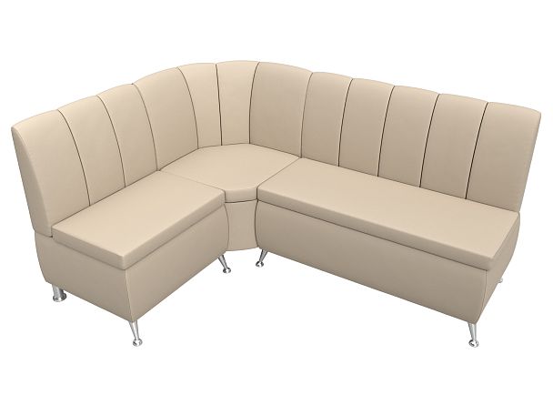 Кухонный угловой диван Кантри левый (полностью экокожа бежевая) - Вид 5