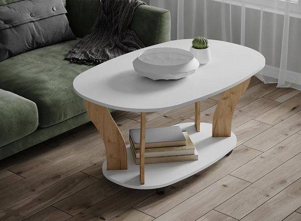 Стол Журнальный Консул-3 (560х900х600) белый/дуб крафт золотой - Вид 1