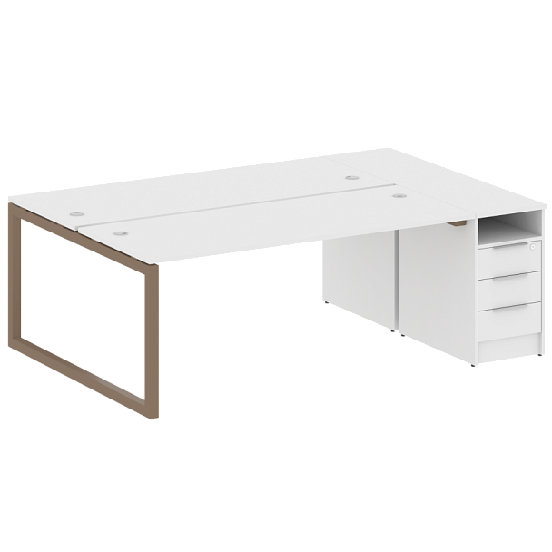 Metal System Quattro Р. ст. с тумбой на О-образном м/к 50БО.РС-СТП-2.5 Белый/Мокко металл 2212*1475*750 - Вид 1