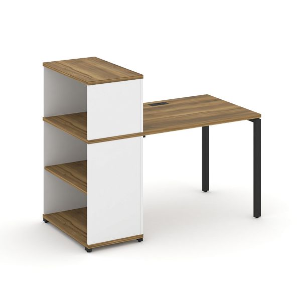 Concept Стол рабочий с опорным стеллажом с надставкой низ. CN.SP-209 Сандал Янтарный/Белый Бриллиант/Металл Черный 1400*720*1140 - Вид 1