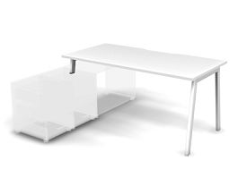 MATRIX 121B102-A Стол прямой с опорой на тумбу, проводник вырезной (А-обр. опоры) 1580х780х775 Белый - Фото предпросмотра