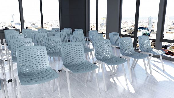 Стул LUX (4 ножки) каркас белый RAL 9003, желтый, стопируемый - Вид 4