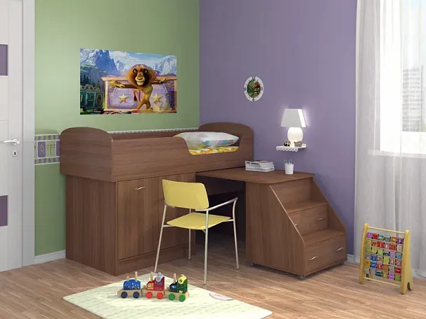 Кровать-чердак "Дюймовочка-2" орех - Вид 1