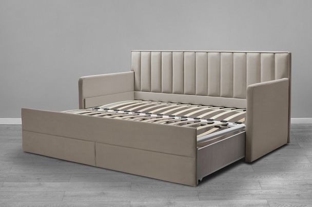 Кровать «Порше» с 2-мя боковинами и доп. спальным местом, светло-бежевая - Вид 4