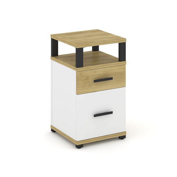 Concept Тумба приставная 1 ящ.+1 распаш. фасад с надставкой CN.TUP-006 W Дуб Винченцо/Белый Бриллиант/Металл Черный 420*420*750 - Вид 1