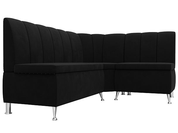Кухонный угловой диван Кантри правый (полностью микровельвет черный) - Вид 3