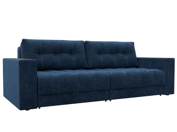 Диван прямой с декором Лига-049 НПБ Велюр синий - Вид 1