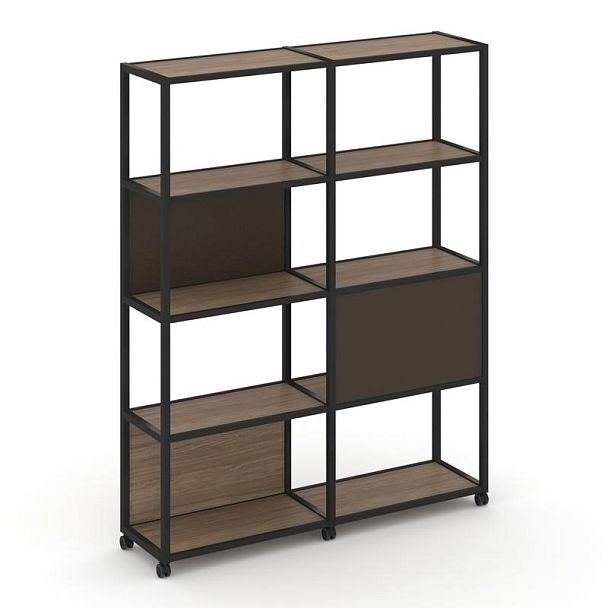 Shelf Mobile Стеллаж 5 уровней 2 секции VR.LT-STK-512.12 Дуб Аризона/Металл Черный/W-25 2370*400*2000 - Вид 1