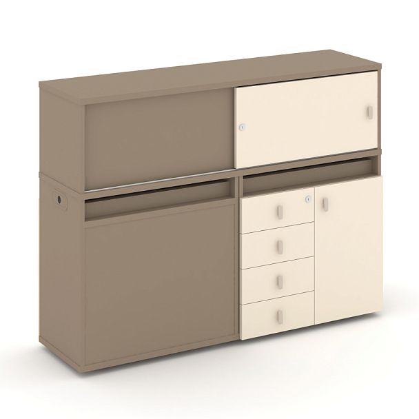 Estetica Набор №17. Тумба двойная+низкая надставка ES.NB.2N-17 Латте/Сатин 1500*410*1135 - Вид 1