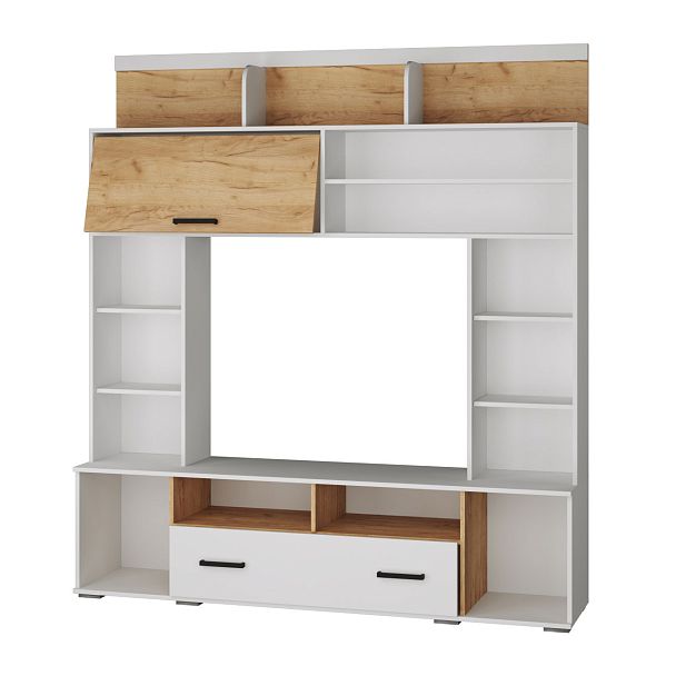 Гостиная Оскар-18 центральная секция ОГЦС-2 (2100х1900х430) белый/дуб крафт золотой - Вид 2