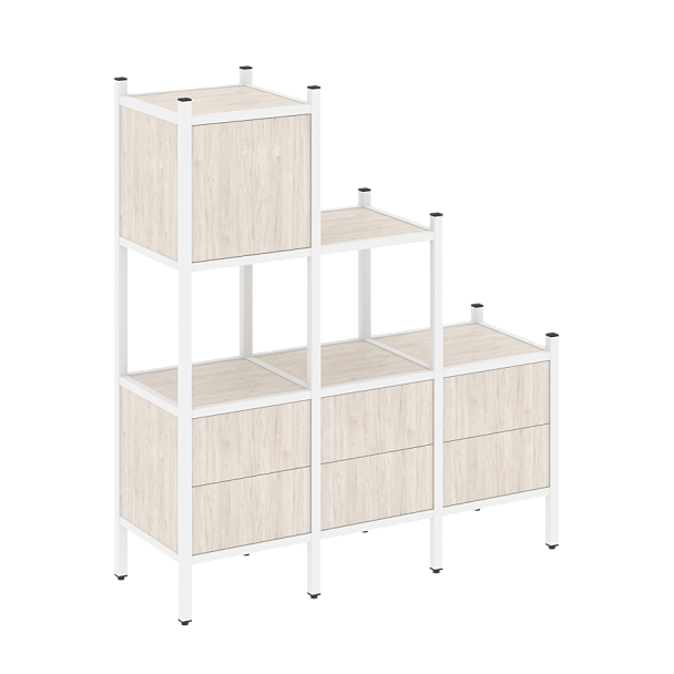 Loft Прямой стеллаж наборный VR.L-12 Денвер светлый/Белый металл 1278*446*1458 - Вид 1