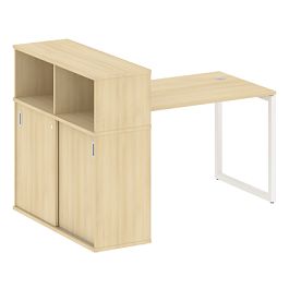 Metal System Quattro Стол письменный с шкафом-купе на О-образном м/к 40БО.РС-СШК-3.2 Т Акация/Белый металл 1610*1120*1098 - Фото предпросмотра