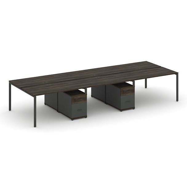 Concept Рабочая станция 6 мест с 2 двухсторонними опорными тумбами CN.DRS-347 W Дуб Мали/Антрацит/Металл Антрацит 4140*1480*750 - Вид 1