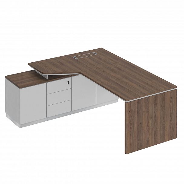 Стол руководителя эргономичный (опора ДСП) на опорной тумбе левый "Сity" СИ 119 дуб гладстоун/белый премиум/белый премиум - Вид 1