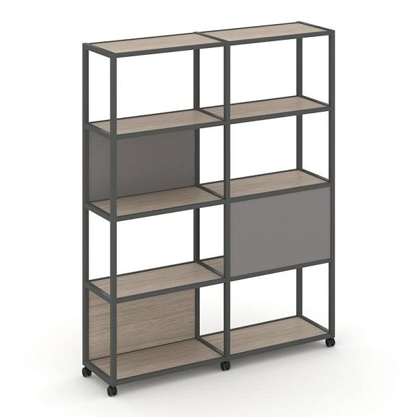 Shelf Mobile Стеллаж 5 уровней 2 секции VR.LT-STK-512.10 Дуб Аттик/Металл Антрацит/W-11 1970*400*2000 - Вид 1