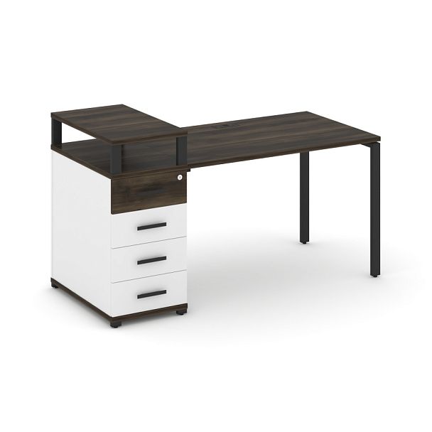 Concept Стол рабочий с 1 опорной тумбой CN.SP-410 W Дуб Мали/Белый Бриллиант/Металл Черный 1600*720*917 - Вид 1