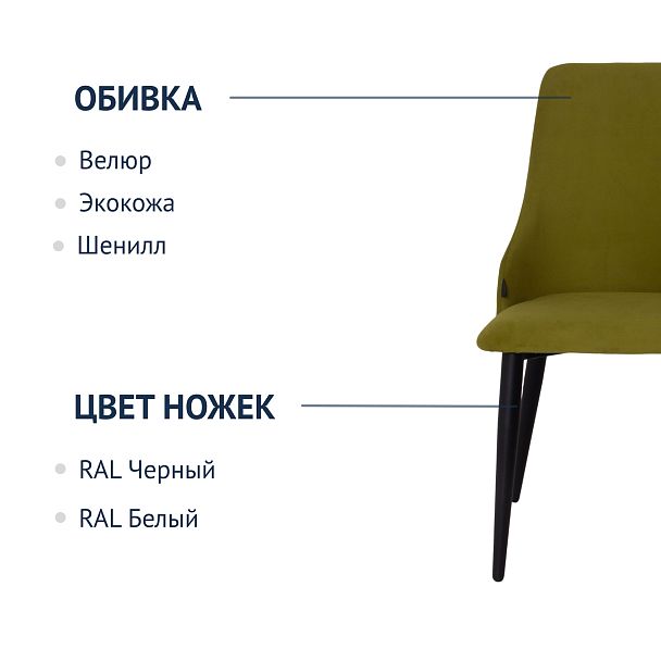 Стул Аэр, велюр Newtone Green, ножки металл 40*20 RAL9005 - Вид 6