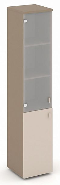 Шкаф высокий узкий (1 низкий фасад ЛДСП + 1 средний фасад стекло сатин матовый) "ESTETICA" ES.SU-1.2 Капучино/Сатин матовый - Вид 1