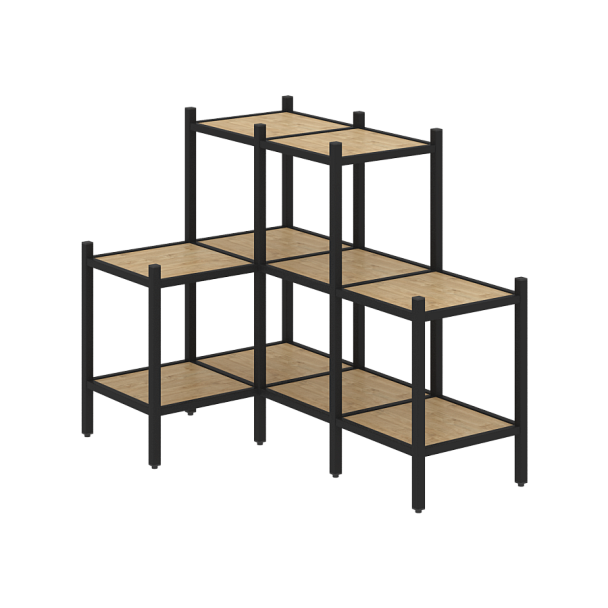 Loft Угловой внутренний стеллаж наборный VR.L-37 Тиквуд светлый/Чёрный металл 862*1278*1047 - Вид 1