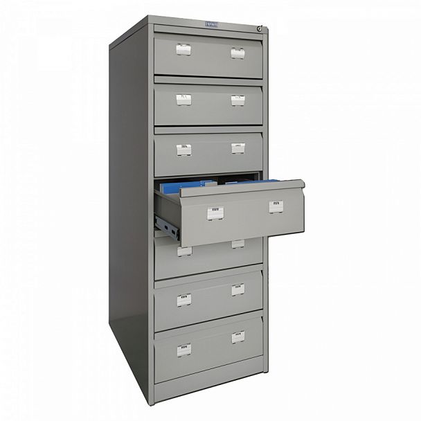 Шкаф картотечный ПРАКТИК "AFC-07", 1327х515х631мм, 7 ящиков под формат А5 (210х149 мм), формат папок Foolscap или A4 (БЕЗ ПАПОК) - Вид 1