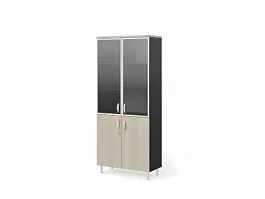 БЕРЛИН / BERLIN Шкаф закрытый комбинированный, стекло в раме 5 уровней 900х430х2080 Шорвуд/Черный - Фото предпросмотра