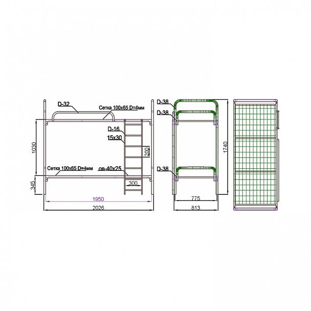 Кровать двухъярусная К2.2-01 - Вид 2