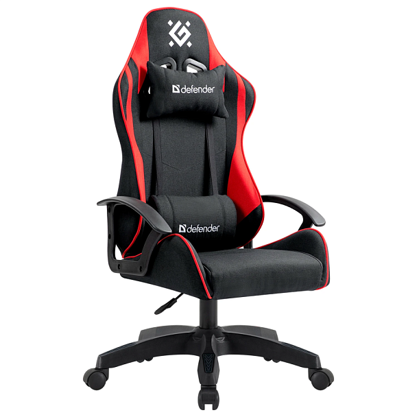 Кресло компьютерное DEFENDER "Kraken", 2 подушки, ткань, черное/красное, 64677 - Вид 1