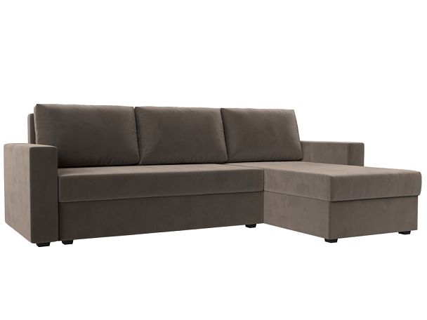 Угловой диван Траумберг Лайт правый (полностью велюр коричневый) - Вид 1