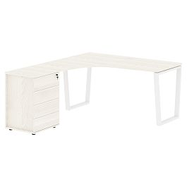 Стол эргономичный с тумбой EVCET 1518(L) Ясень Траун/Белый 1560х1880х750 EDIS - Фото предпросмотра