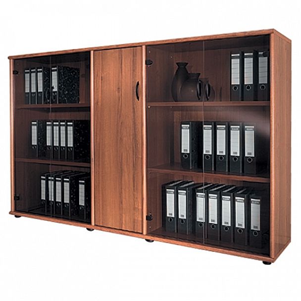 Шкаф комбинированный средний (закрытый + стеллаж) "Престиж" Исп.21 темный орех - Вид 6