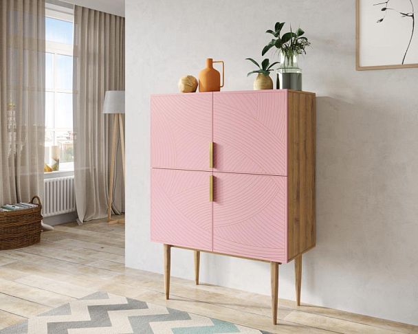 Малый комод с четырьмя дверками на высоких ножках Line LN13/GR1/pink - Вид 3