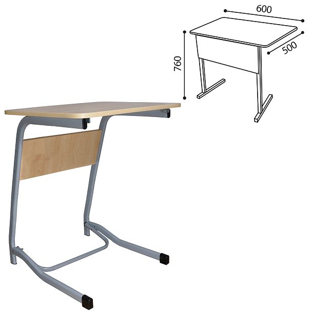 Парта Олимп, 1-местная, нерегулируемая, серый каркас, ЛДСП клён, гр.6 - Вид 3