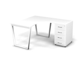 MATRIX 121S190-V Стол эгоном-й с тумбой R, проводник вырезной (V-обр. опоры) 1380х1580х775 Белый - Фото предпросмотра