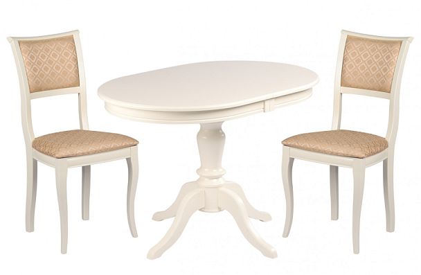 Обеденная группа стол Анфея 110(150)х75х76 Слоновая кость и 2 стула Камир Слоновая кость/Бежевый жаккард - Вид 1