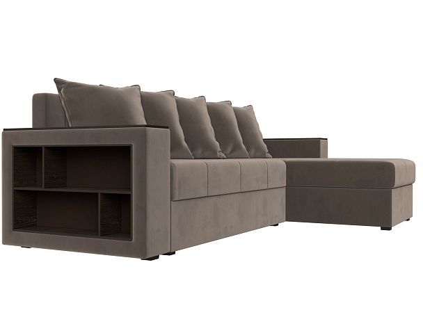 Диван угловой Дубай Лайт угол правый (полностью велюр коричневый) - Вид 3