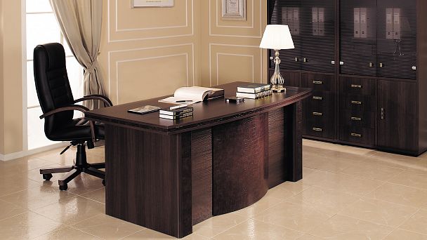 Шкаф для бумаг с кожаными вставками Monza/Torino 89x45x200 венге - Вид 2