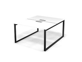 MATRIX 121S204-O Стол прямой двойной, проводник Merida (O-обр. опоры) 1380х1590х775 Белый/Темно-серы - Фото предпросмотра