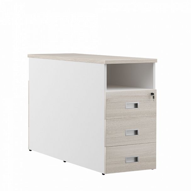 Тумба приставная для сдвоенной столешницы, 3 ящика Tess Wood 42x123x75 светлый дуб - Вид 1