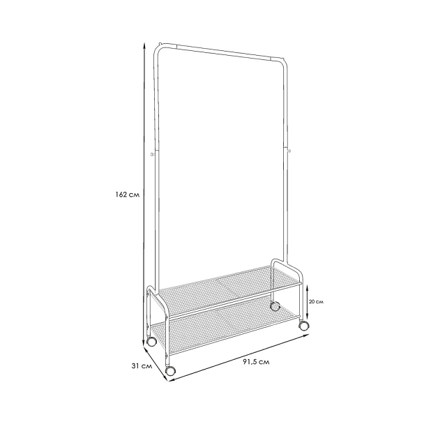 Вешалка для плечиков "Валенсия-32М", 1620х915х300 мм, 2 полки, передвижная, металл, черная, ВГВ32М Ч - Вид 3